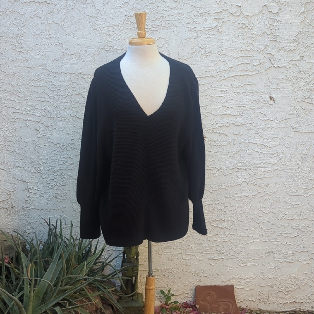 1. State Black V-Neck Ribbed Knit Sweater
